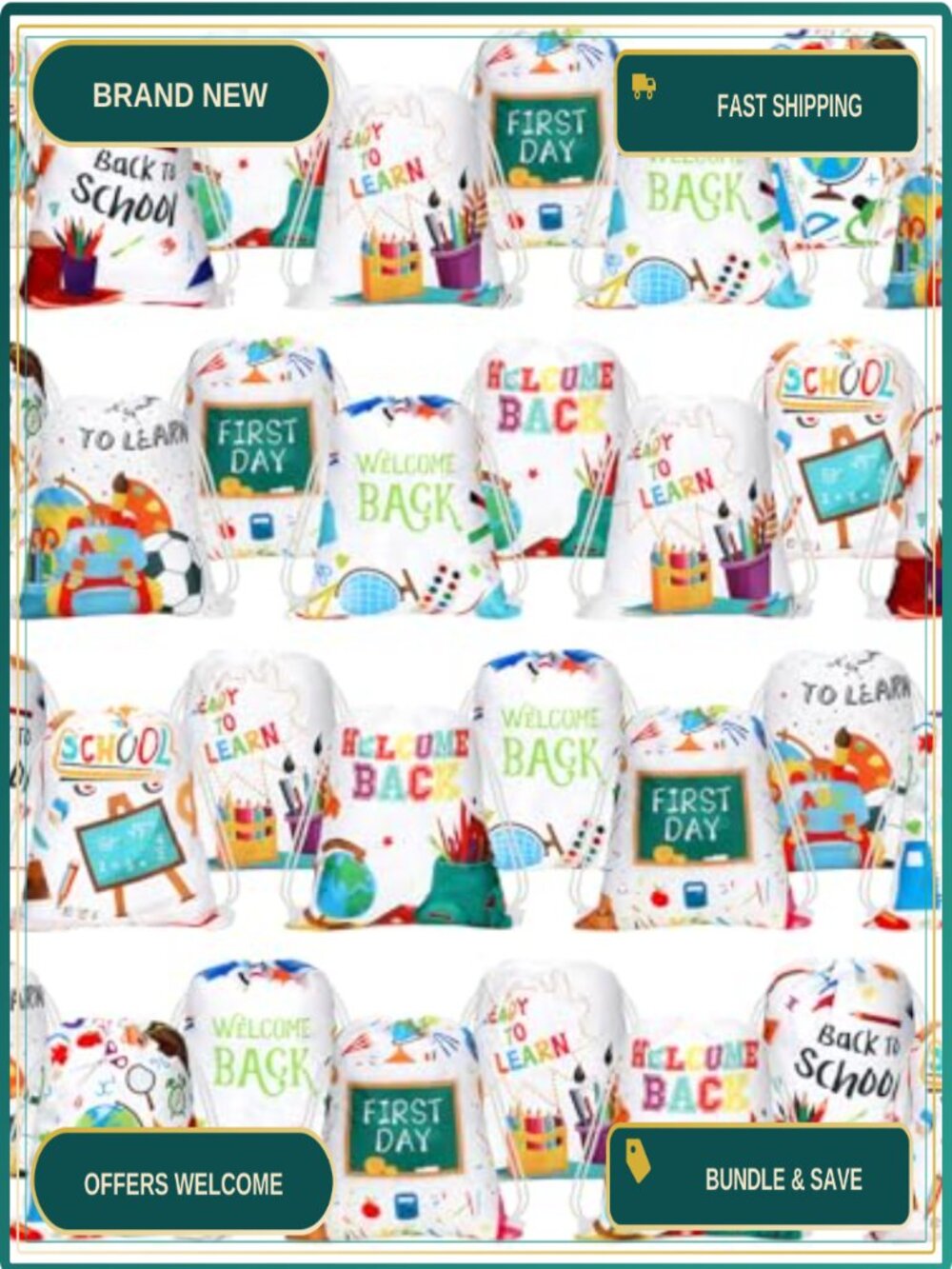 30 Pcs Drawstring Gift Bags Polyester Back to School Party Favor Bags